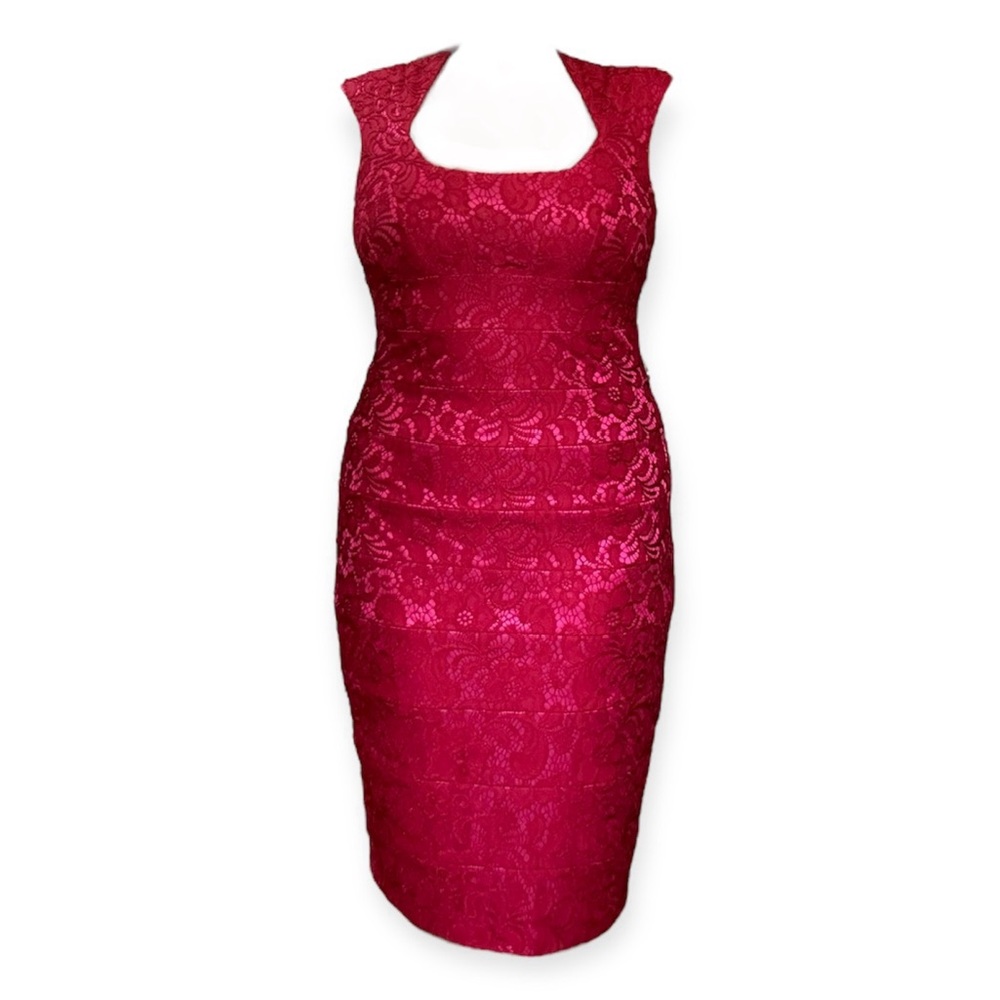 JAX Red & Rose Pink Lace Sheath Dress